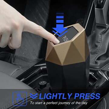 Casturu Car Trash Can with Lid, New Car Dustbin Diamond Design，Waterproof Automatic Portable Mini Trash Can for Car, Office ＆ Home