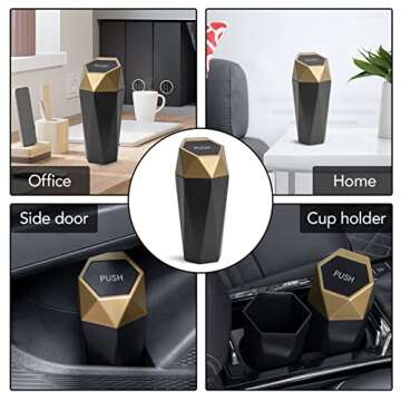 Casturu Car Trash Can with Lid, New Car Dustbin Diamond Design，Waterproof Automatic Portable Mini Trash Can for Car, Office ＆ Home