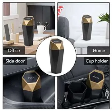 Casturu Car Trash Can with Lid, New Car Dustbin Diamond Design，Waterproof Automatic Portable Mini Trash Can for Car, Office ＆ Home