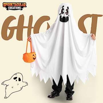 Spooktacular Creations Ghost Costume for Kids with Pumpkin Basket, Scary Halloween Costume for Boys, Toddler Ghost Costume for Halloween (5-7 yr)