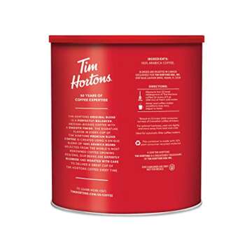 Tim Hortons Original Blend, Medium Roast Ground Coffee, Canada’s Favorite Coffee, Made with 100% A...