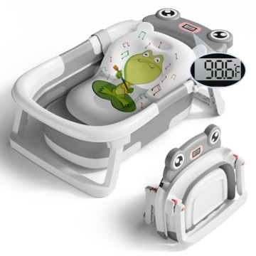 BUNWAG Baby Bathtub - Portable and Foldable for Infants, 0-24 Months with Thermometer