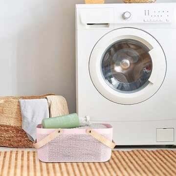 Sadnyy 4 Pcs Plastic Mesh Garden Harvest Basket Storage Basket with Wooden Handle Multi Functional Mesh Bin for Kitchen Cabinet Picnic Fruit Vegetable Gathering Organizer(Large,Pink)