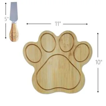 Pet Fit For Life - Paw Shaped Natural Bamboo Charcuterie Board - Wood Cutting Board/Cheese Board Set...