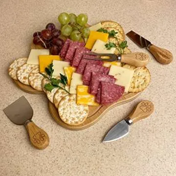 Pet Fit For Life - Paw Shaped Natural Bamboo Charcuterie Board - Wood Cutting Board/Cheese Board Set with 4 Matching Spreaders - Unique Gift Set For Any Occasion