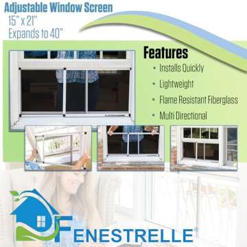 Fenestrelle Expandable Window Screen, 2 Way Adjustable Window Screen, Horizontal (15" H x 12"-40" W) or Convert to Vertical (21" H x 15"- 28" W), Pack of 2