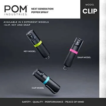 POM Pepper Spray Pocket Clip - Flip Top Safety - Maximum Strength OC Spray Self Defense - Tactical Compact & Safe Design - Quick Key Release - 25 Bursts & 10 ft Range