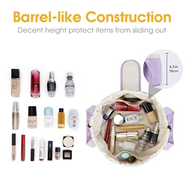 Large Purple Drawstring Makeup Bag - Travel Cosmetic Organizer