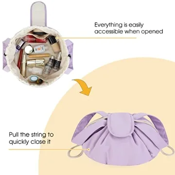 Large Purple Drawstring Makeup Bag - Travel Cosmetic Organizer