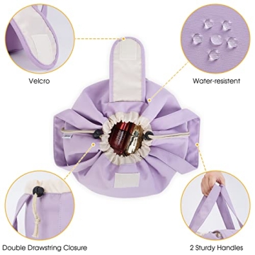 Large Purple Drawstring Makeup Bag - Travel Cosmetic Organizer