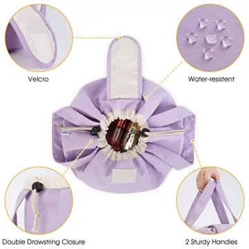 Large Purple Drawstring Makeup Bag - Travel Cosmetic Organizer