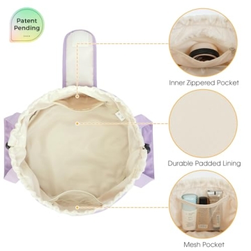 Large Purple Drawstring Makeup Bag - Travel Cosmetic Organizer