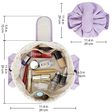 Large Purple Drawstring Makeup Bag - Travel Cosmetic Organizer