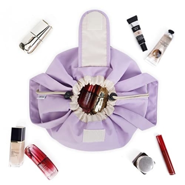 Large Purple Drawstring Makeup Bag - Travel Cosmetic Organizer