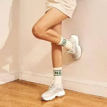 BEAU TODAY Chunky Sneakers for Women, Womens Fashion Sneakers, Lace Up Platform Comfortable Leather Casual Dad Shoes Beige US Size 8