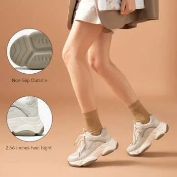 BEAU TODAY Chunky Sneakers for Women, Womens Fashion Sneakers, Lace Up Platform Comfortable Leather Casual Dad Shoes Beige US Size 8