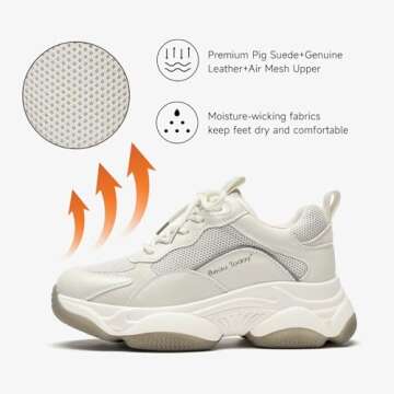 BEAU TODAY Chunky Sneakers for Women, Womens Fashion Sneakers, Lace Up Platform Comfortable Leather Casual Dad Shoes Beige US Size 8