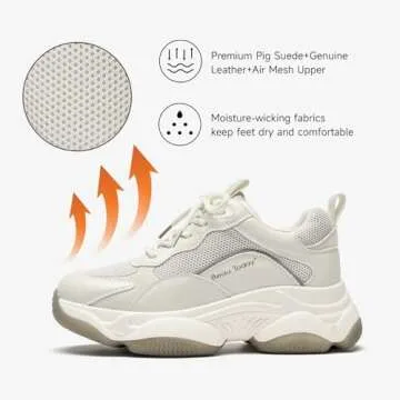 BEAU TODAY Chunky Sneakers for Women, Womens Fashion Sneakers, Lace Up Platform Comfortable Leather Casual Dad Shoes Beige US Size 8