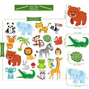 40 PCS Jungle animals Thick Gel Clings Winter Safari Window Gel Clings Decals Stickers for Kids Todd...
