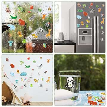 40 PCS Jungle animals Thick Gel Clings Winter Safari Window Gel Clings Decals Stickers for Kids Toddlers and Adults Home Airplane Classroom Nursery Winter Zoo Animals Party Supplies Decorations