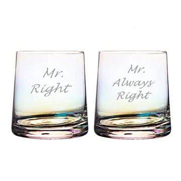 Valentine's Day Gifts for Gay Couple, Mr Right Mr Always Right Rainbow Whiskey Drinking Glasses Wedd...