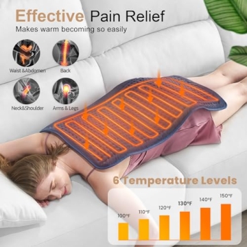 Extra Large Heating Pad for Back Pain Relief - 6 Temp Settings