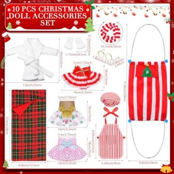 Jenaai 12 Pieces Christmas Accessories Set Clothes Mini Outfit Include Skirt Fluffy Vest Bathrobe Swing Sleeping Bag Scarf Apron Hats Socks(Simple Style)