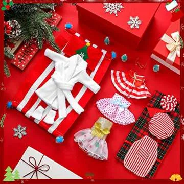 Jenaai 12 Pieces Christmas Accessories Set Clothes Mini Outfit Include Skirt Fluffy Vest Bathrobe Swing Sleeping Bag Scarf Apron Hats Socks(Simple Style)