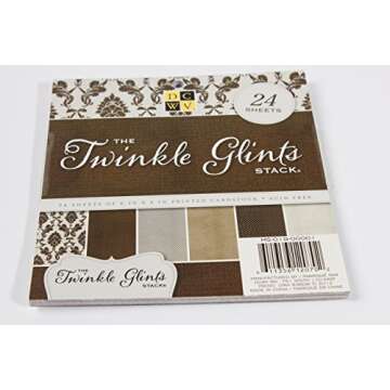 DCWV Printed Cardstock, Twinkle Glints, 24 Sheets, 6 x 6 inches