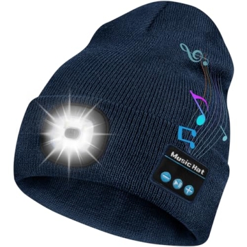 Bosttor Bluetooth Beanie Hat with Light, Headlamp Cap with Headphones and Built-in Speaker Mic, Gift...