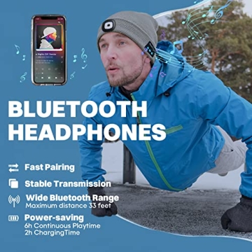 Bosttor Bluetooth Beanie Hat with Light and Headphones