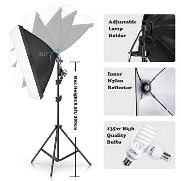 Kshioe Photography Softbox Lighting Kit, YouTube Starter Kit, Photo Equipment Soft Studio Light with...