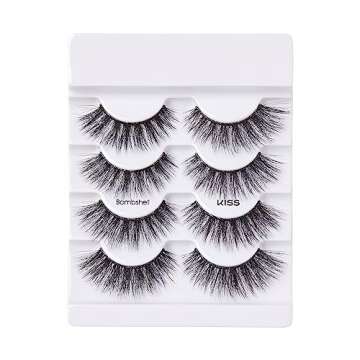 KISS Lash Couture Triple Push Up Collection Multipack, 3D Volume False Eyelashes with Triple Design Technology, Multi-Angles & Lengths, Reusable, Style 'Bombshell', 4 Pairs Fake Eyelashes