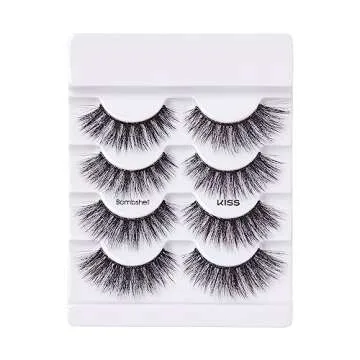 KISS Lash Couture Triple Push Up Collection Multipack, 3D Volume False Eyelashes with Triple Design Technology, Multi-Angles & Lengths, Reusable, Style 'Bombshell', 4 Pairs Fake Eyelashes