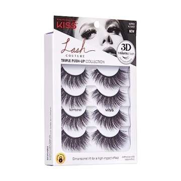 KISS Lash Couture Triple Push Up Collection Multipack, 3D Volume False Eyelashes with Triple Design Technology, Multi-Angles & Lengths, Reusable, Style 'Bombshell', 4 Pairs Fake Eyelashes