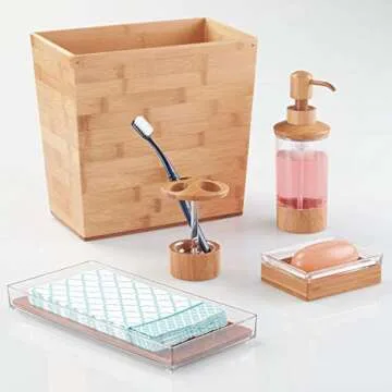 iDesign Rectangular Bamboo Waste Basket, The Formbu Collection – 10.5" x 5.75" x 10”, Natural Wood Finish