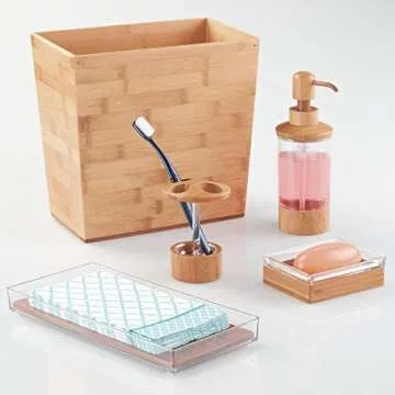 iDesign Rectangular Bamboo Waste Basket, The Formbu Collection – 10.5" x 5.75" x 10”, Natural Wood Finish