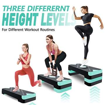 GYMMAGE Aerobic Exercise Step, Adjustable Aerobic Stepper for Exercise, Workout Step Platform for Step Up, 26.5" Step Deck with 4” 6” 8” Adjustable Height Risers, Women Home Gym Cardio Fitness