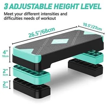 GYMMAGE Aerobic Exercise Step, Adjustable Aerobic Stepper for Exercise, Workout Step Platform for Step Up, 26.5" Step Deck with 4” 6” 8” Adjustable Height Risers, Women Home Gym Cardio Fitness