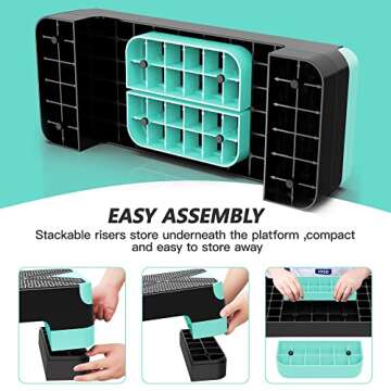 GYMMAGE Aerobic Exercise Step, Adjustable Aerobic Stepper for Exercise, Workout Step Platform for Step Up, 26.5" Step Deck with 4” 6” 8” Adjustable Height Risers, Women Home Gym Cardio Fitness