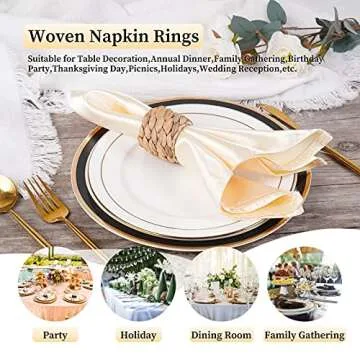 Napkin Rings Set of 6, Thanksgiving Napkin Rings Table Decor Handmade by Natural Water Hyacinth, Fall Farmhouse Napkin Rings for Thanksgiving, Christmas, Wedding Table Decoration