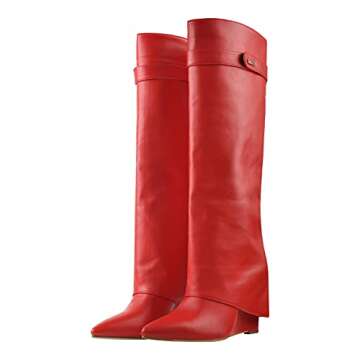 Richealnana Women's Pointy Toe Pull On Wedge Heel High Heel Slip On Knee High Heel Party Prom Dress ...