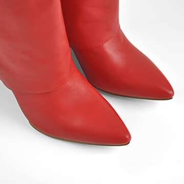 Richealnana Women's Pointy Toe Pull On Wedge Heel High Heel Slip On Knee High Heel Party Prom Dress Long Boots Fashion Winter Boots Red US 9.5