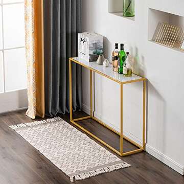MEDUTEC Faux Marble Narrow Console Table with Golden Frame Sofa Table Small Entryway Table