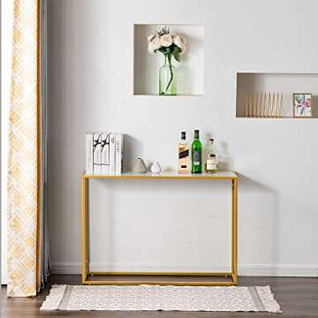 MEDUTEC Faux Marble Narrow Console Table with Golden Frame Sofa Table Small Entryway Table