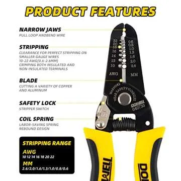 DOWELL 10-22 AWG Wire Stripper Cutter Wire Stripping Tool And Multi-Function Hand Tool，Professional Handle Design And Refined Craftsmanship.