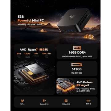 KAMRUI Mini PC with AMD Ryzen 7 5825U - Compact Performance & Triple 4K Support