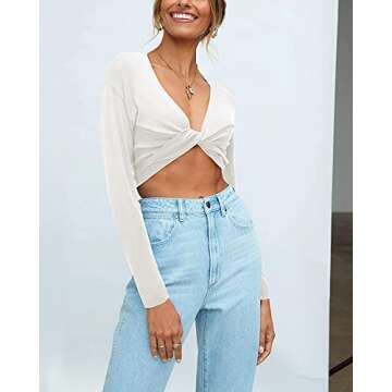 KILIG Women’s V Neck Long Sleeve Wrap Sweaters Knitted Pullover Tops(White,Small)