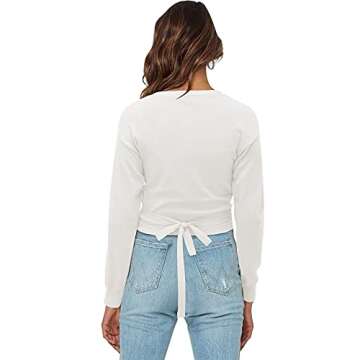 KILIG Women’s V Neck Long Sleeve Wrap Sweaters Knitted Pullover Tops(White,Small)