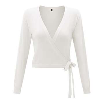 KILIG Women’s V Neck Long Sleeve Wrap Sweaters Knitted Pullover Tops(White,Small)